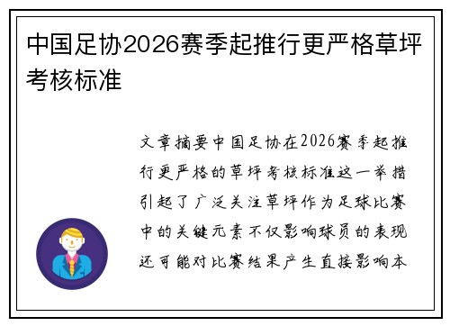 中国足协2026赛季起推行更严格草坪考核标准